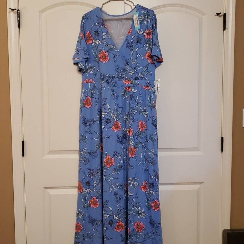 Stitch Fix | 41 Hawthorn Elisse Knit Surplice Maxi Dress Floral Blue Sz XXL NWT